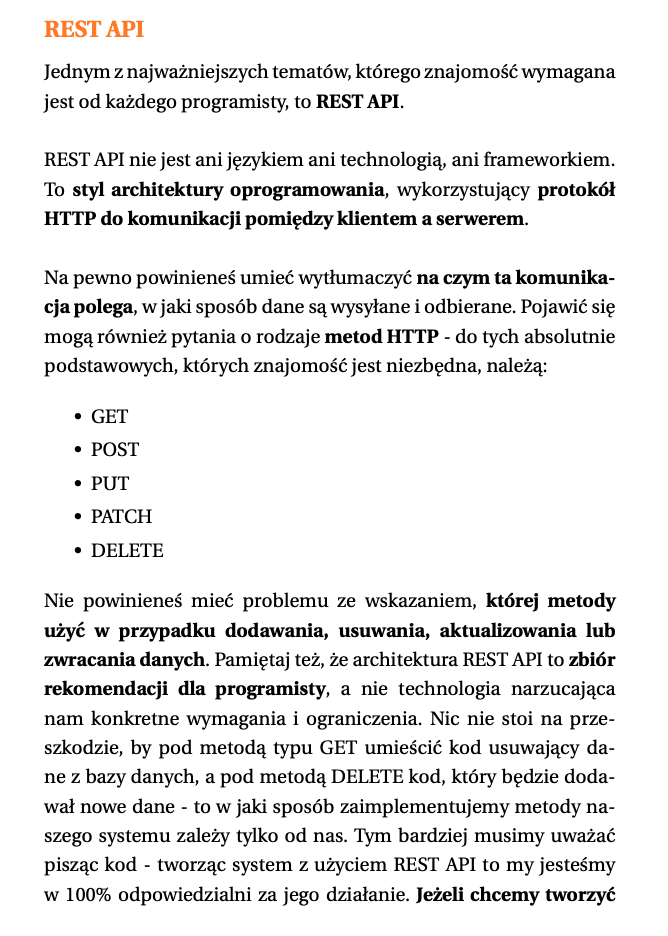 Strona e-booka o REST API i metodach HTTP