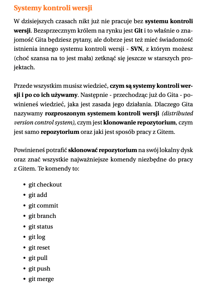 Strona e-booka o systemach kontroli wersji i komendach Gita