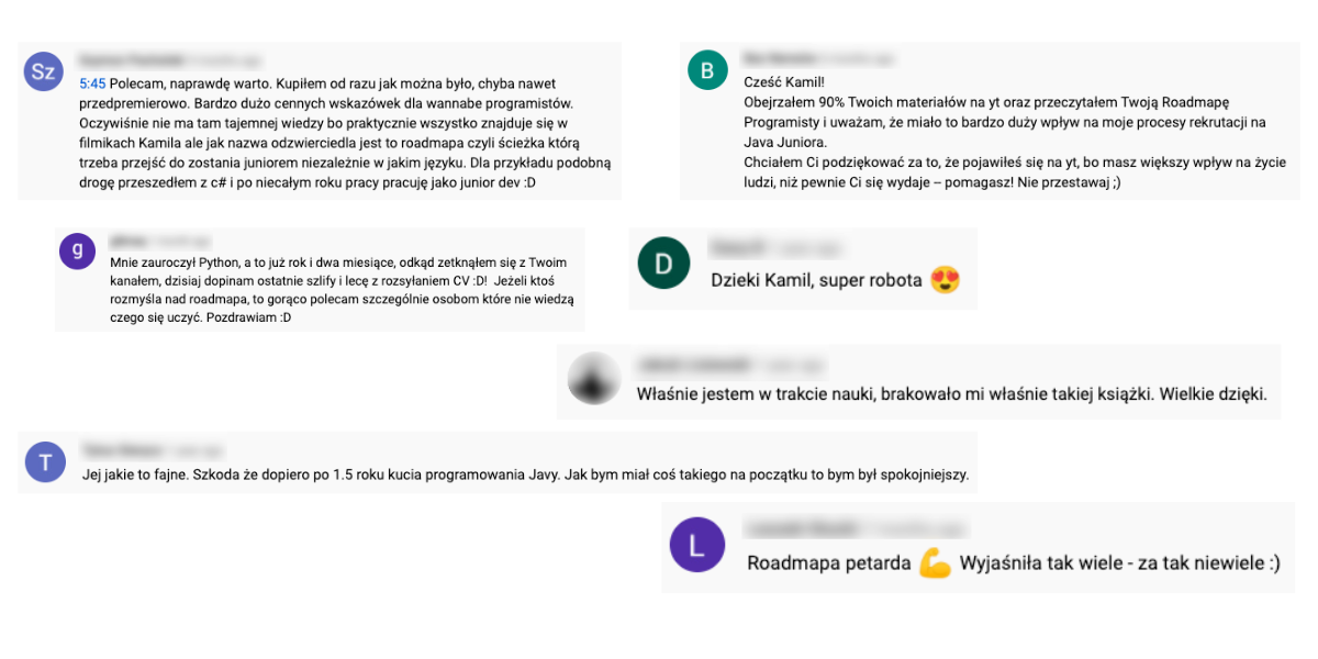 Komentarze czytelników Roadmapy programisty z YouTube'a